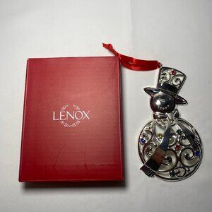 Lenox Sparkle and Scroll Snowman Ornament Multicolor Gems Silver 893113 NIP